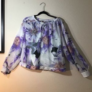 Floral Long Sleeve Blouse Crop by Jennifer Lopez